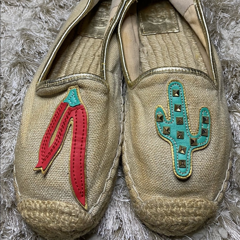 Tory Burch Chili Pepper & Cactus Detail Espadrilles Flats, Size 7